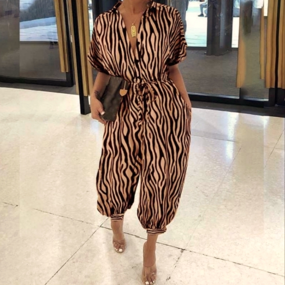Retro Zebra Print Jumpsuit Medium